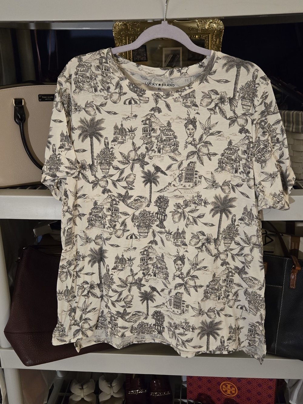 Lucky Brand Men's Cream & Black Scenic Print Tee
